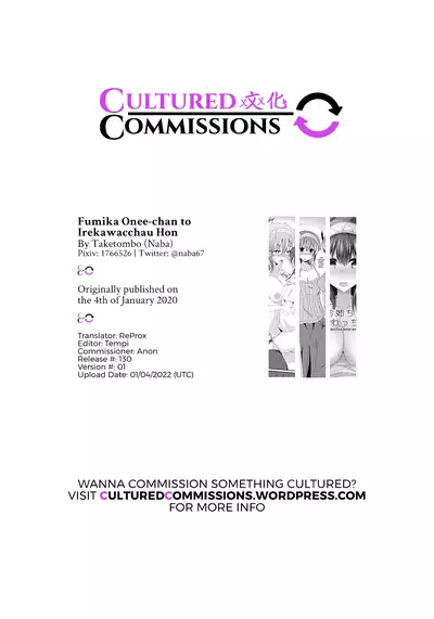 [Taketombo (Naba)] Fumika Onee-chan to Irekawacchau Hon | A Book About Switching Bodies With Fumika-onee-chan (THE IDOLM@STER CINDERELLA GIRLS) [English] [CulturedCommissions]