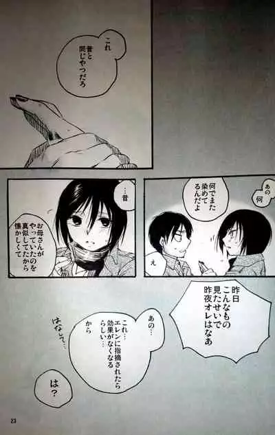 (C86) [iron (Kanae)] 21-sai to 9-sai no Mikasa ni Aisarete Yoru mo Nemurenai Eren no Hanashi (Shingeki no Kyojin)